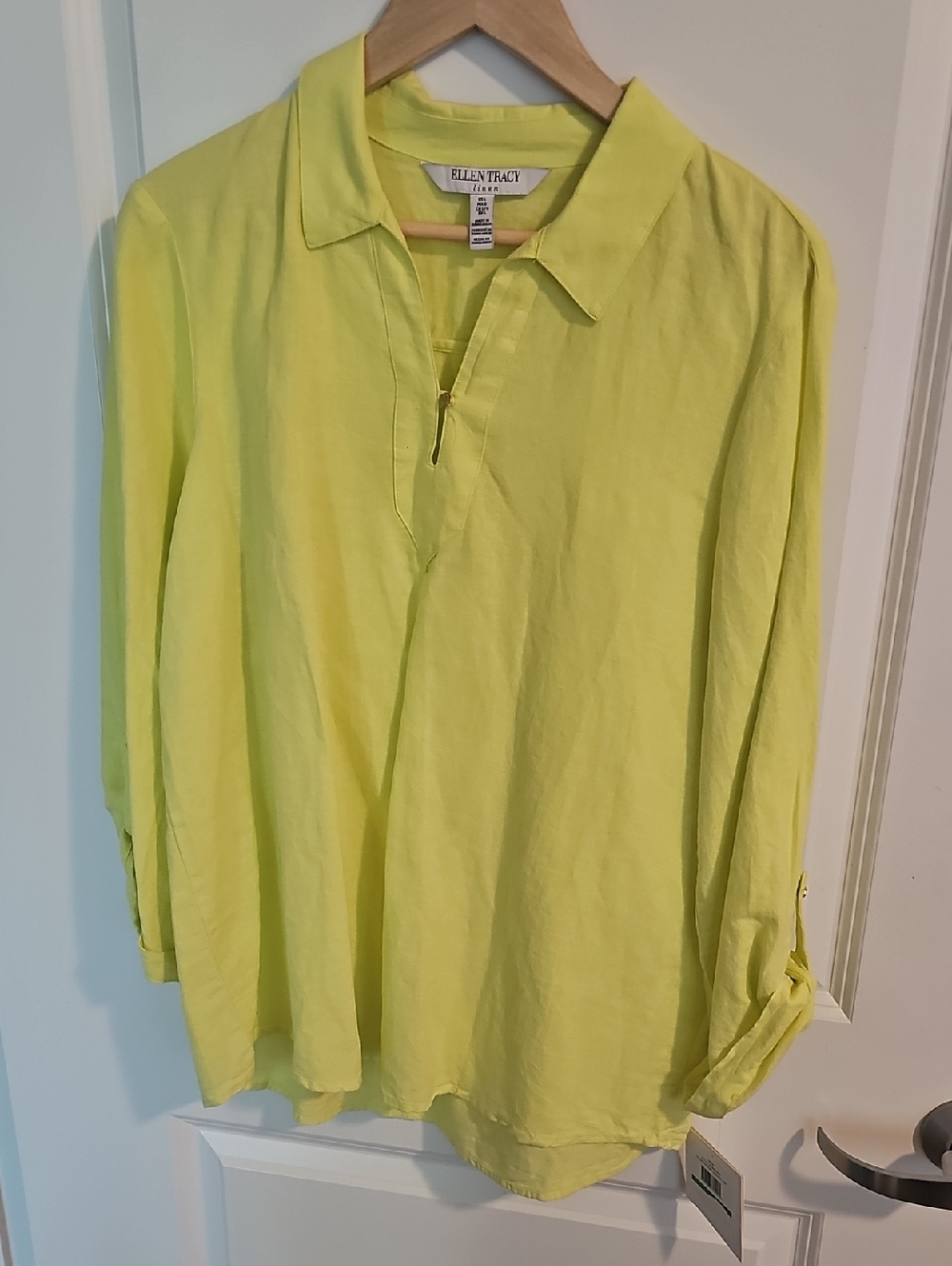Ellen Tracy Neon Lime Button-Down Collared Shirt